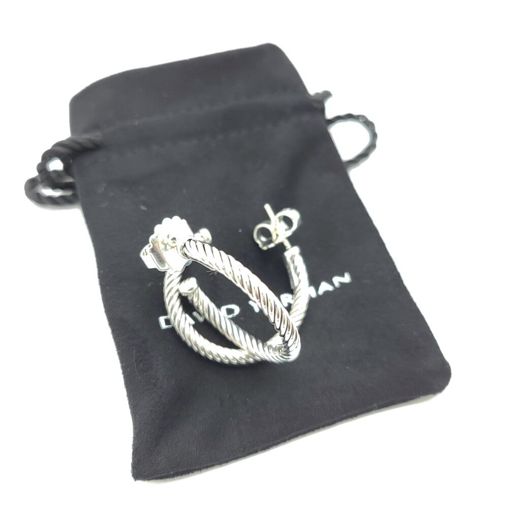 DAVID YURMAN Sterling Silver Classic Cable Hoop Earrings 1 inch with Pouch